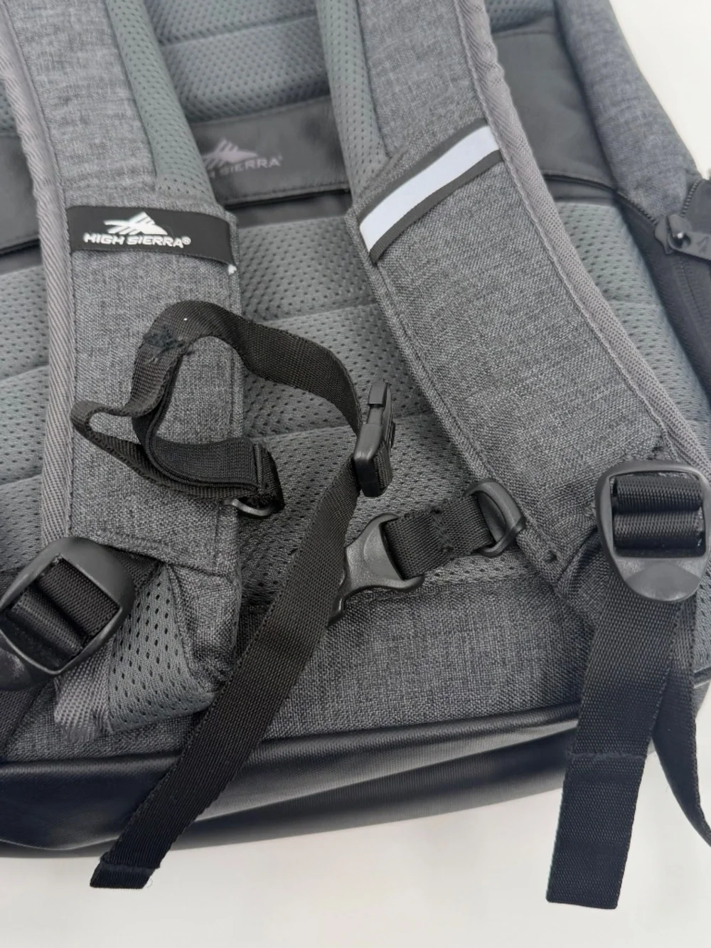 High Sierra Backpack Gray Straps Compartments Pockets Laptop Travel